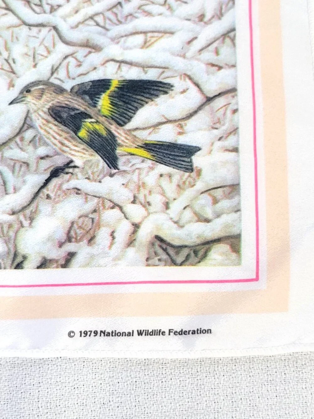 Vintage 1979 National Wildlife Federation Bird Scarf Winter Nature Print 42